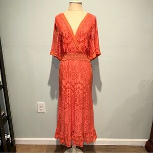 Farm Rio For Anthropologie V-neck Devore Maxi Dress